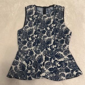 Zara Woman sleeveless peplum top, size small. Blue paisley design.